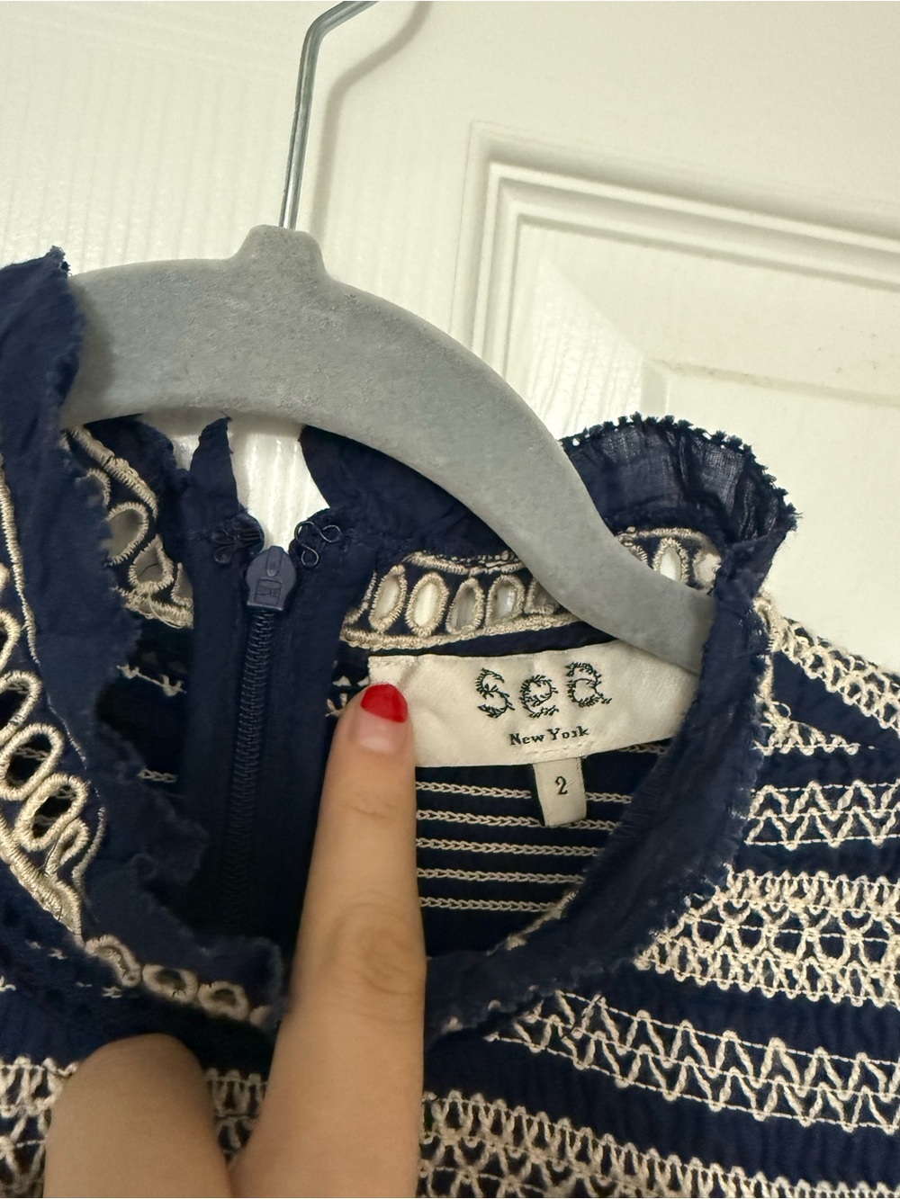 Sea New York Navy and Cream Embroidered Midi Dress - Picture 4 of 4